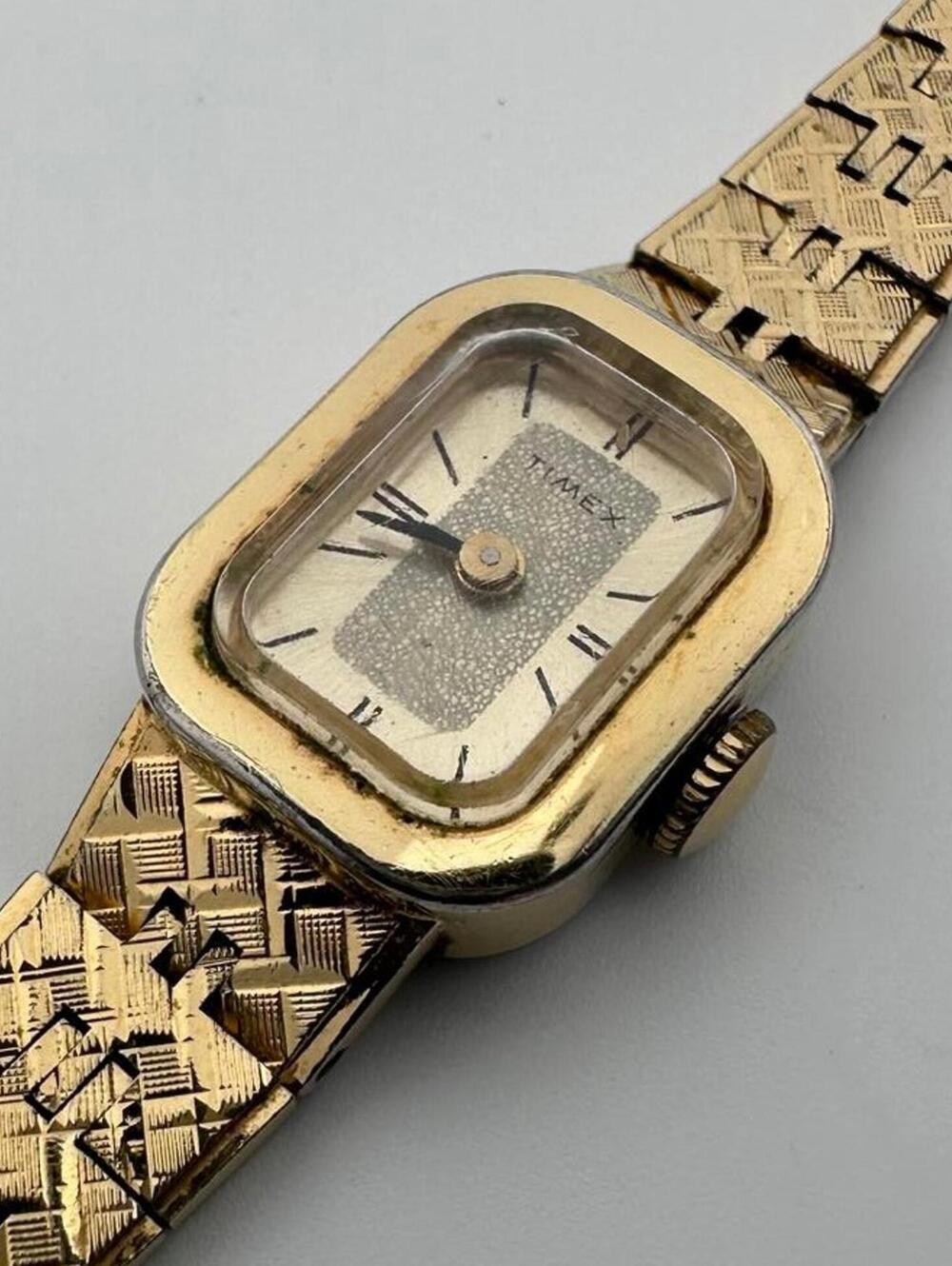 Timex Womens 15mm Gold Tone Automatic Vintage Rectangular Watch